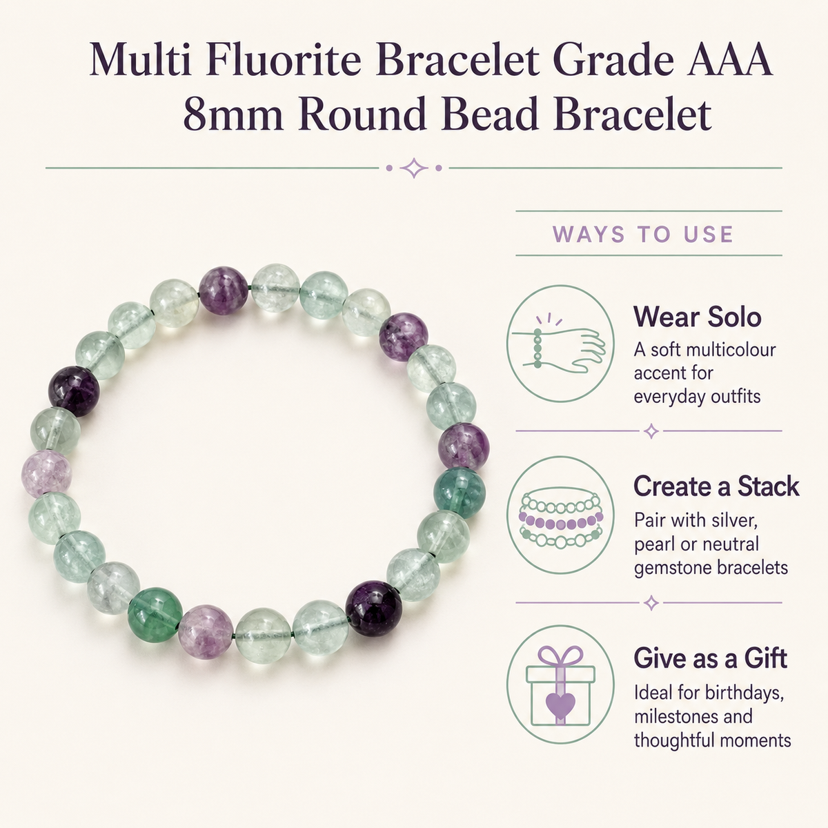 Multi Fluorite Bracelet | Fluorite Crystal Bracelet (Self-Discipline and Clarity)