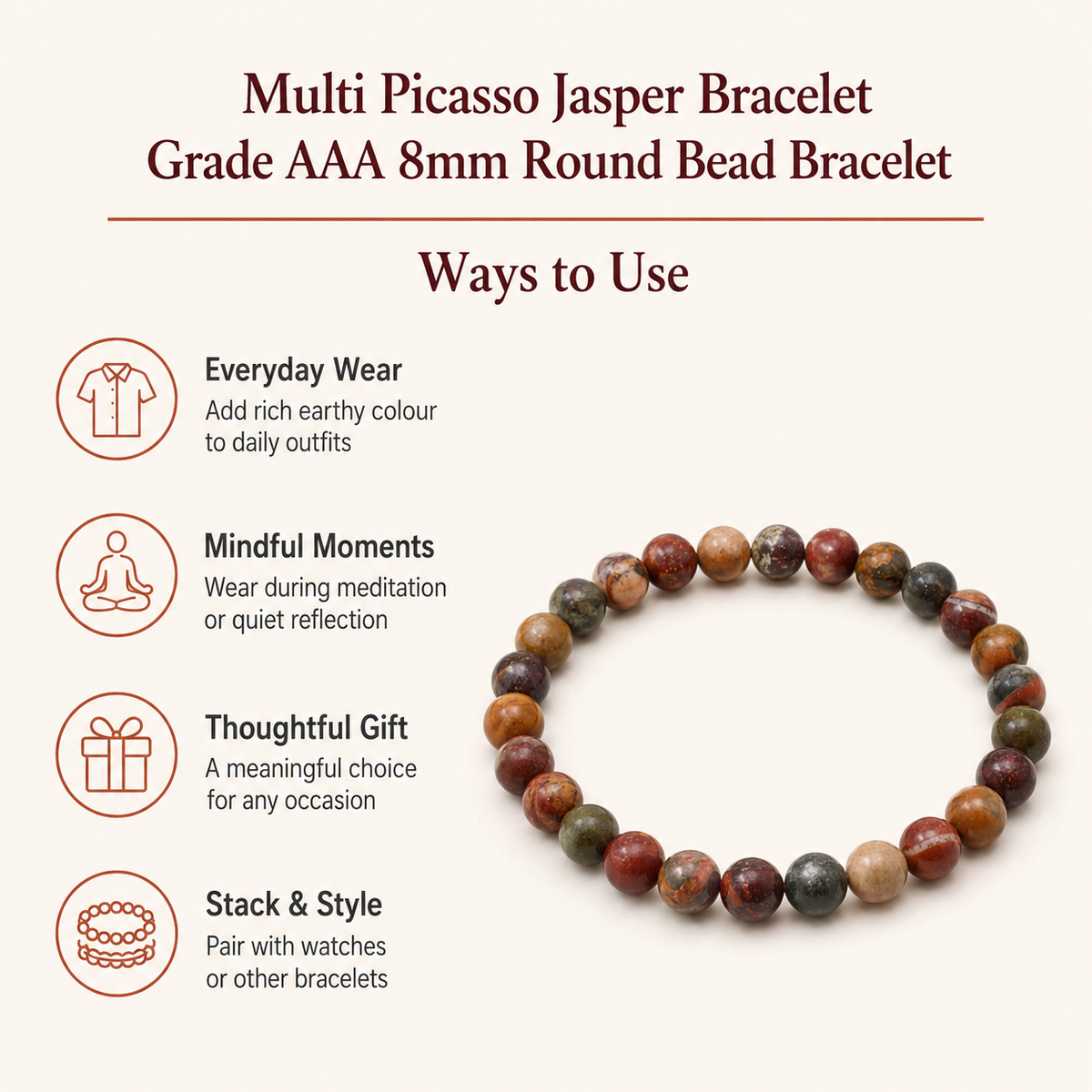 Multi Picasso Jasper Bracelet (Control and Self-Discipline)