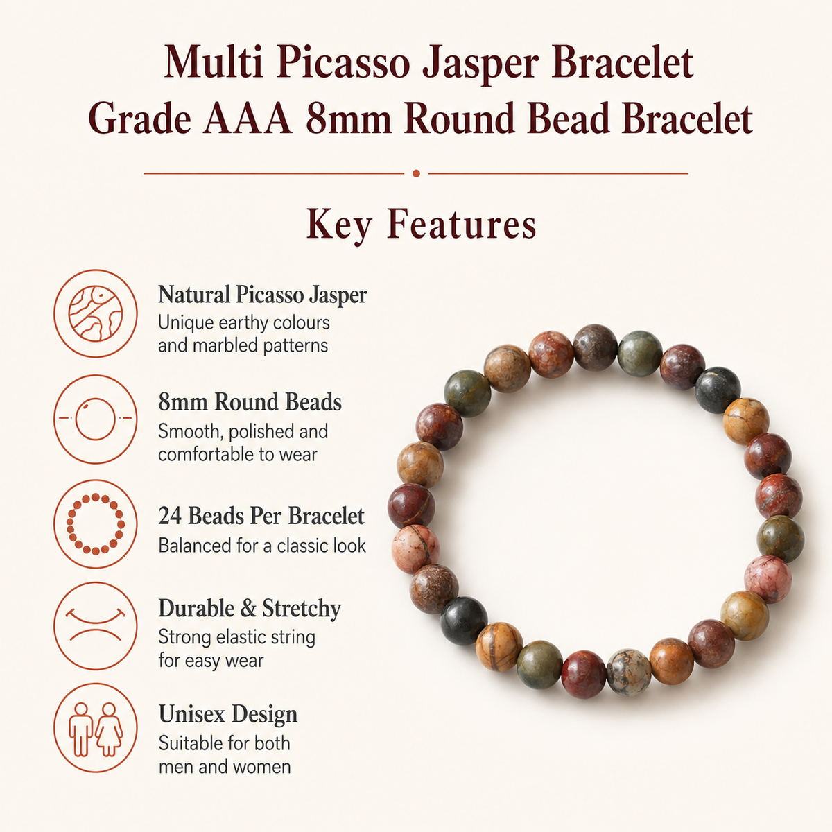 Multi Picasso Jasper Bracelet (Control and Self-Discipline)