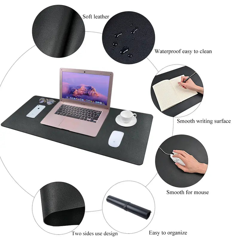 PU Leather Desk Pad Organizer - 31" x 13" Waterproof