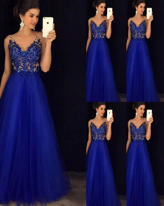 Elegant Long Dress - Blue Wedding Gown - 888
