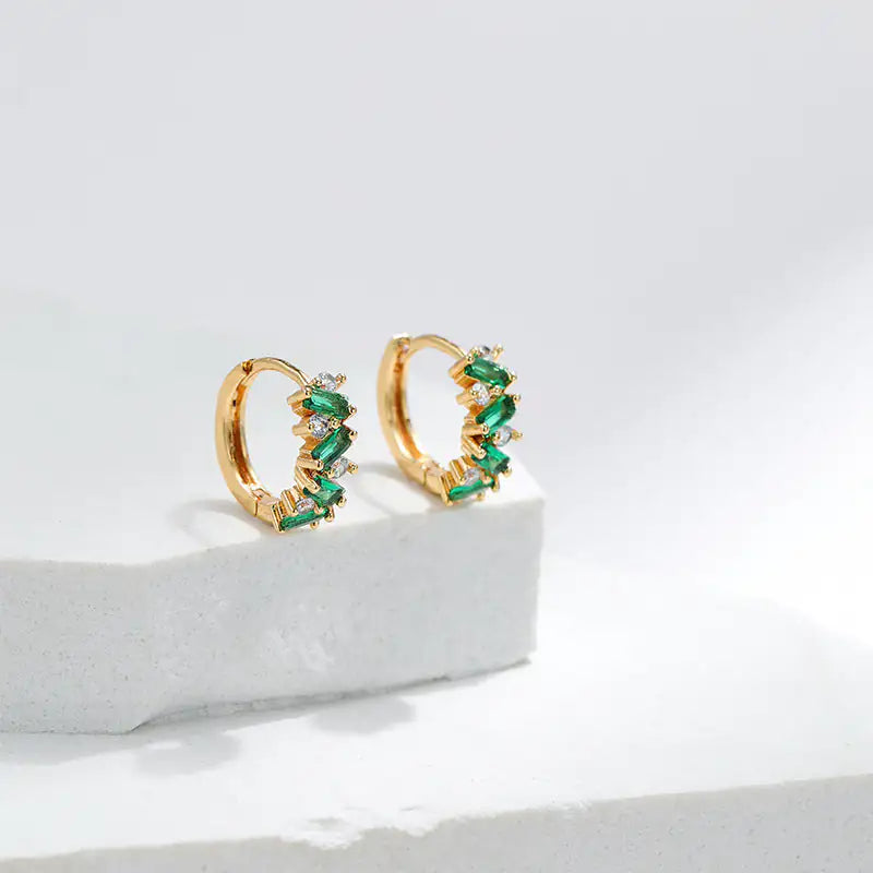 Leaf Inlaid Zircon Emerald Temperament Ear Clip Special-interest Design