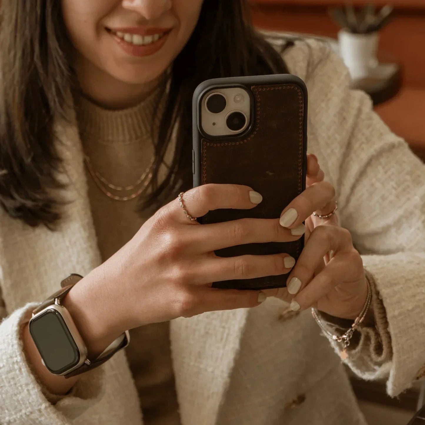 iPhone 16 Series Brown Leather Wallet Case - New York