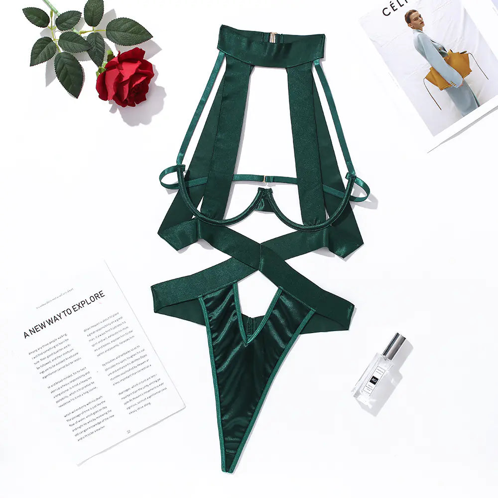 Cut-Out Backless Jumpsuit with Neck Tie - Women's Lingerie Set