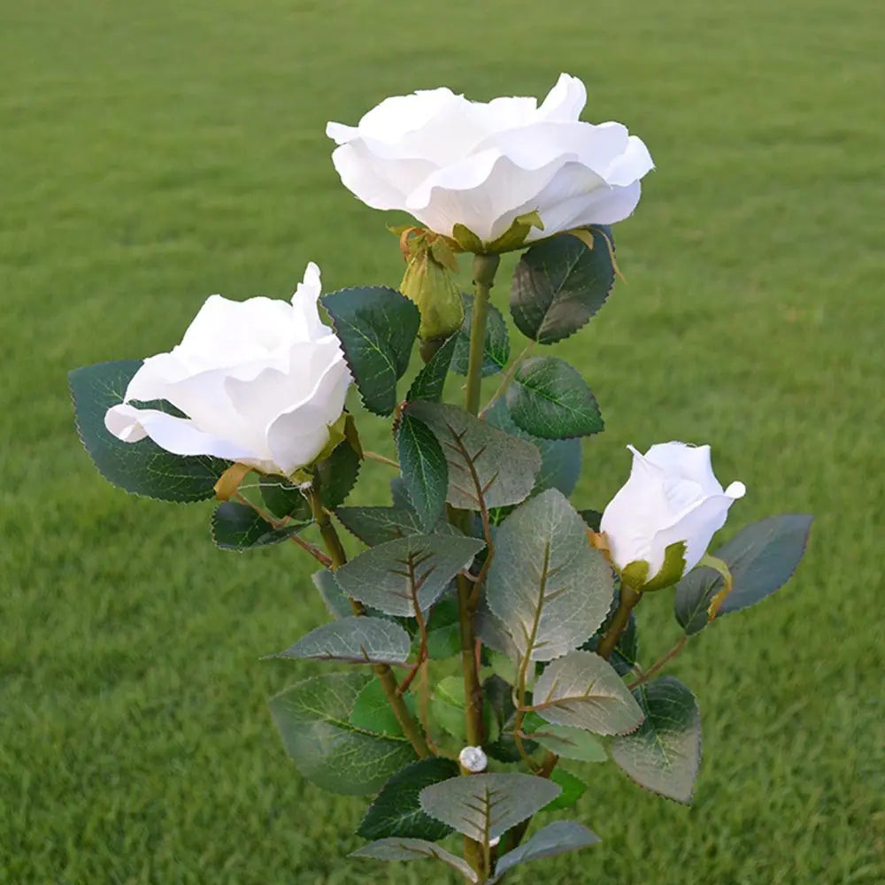 Solar LED White Rose Flower Outdoor Lawn Decor Light - 888