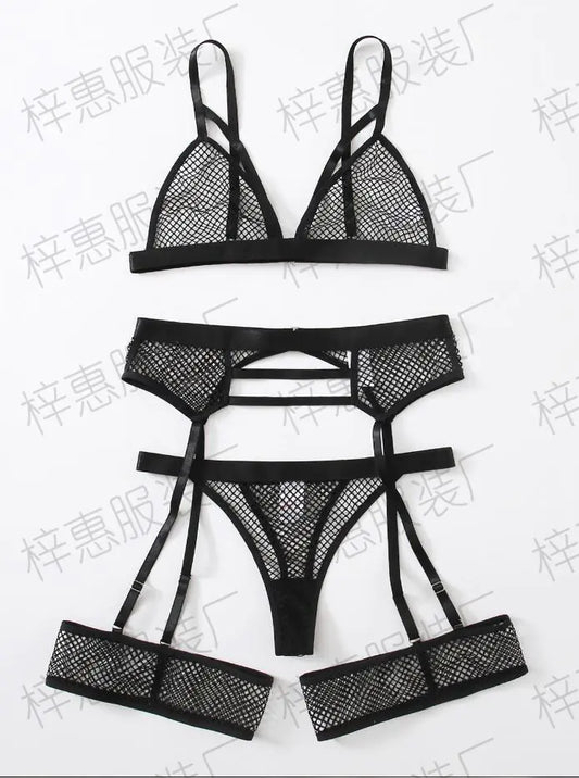Mesh See-Through Bra Set - Sexy Lingerie (3 Pieces)