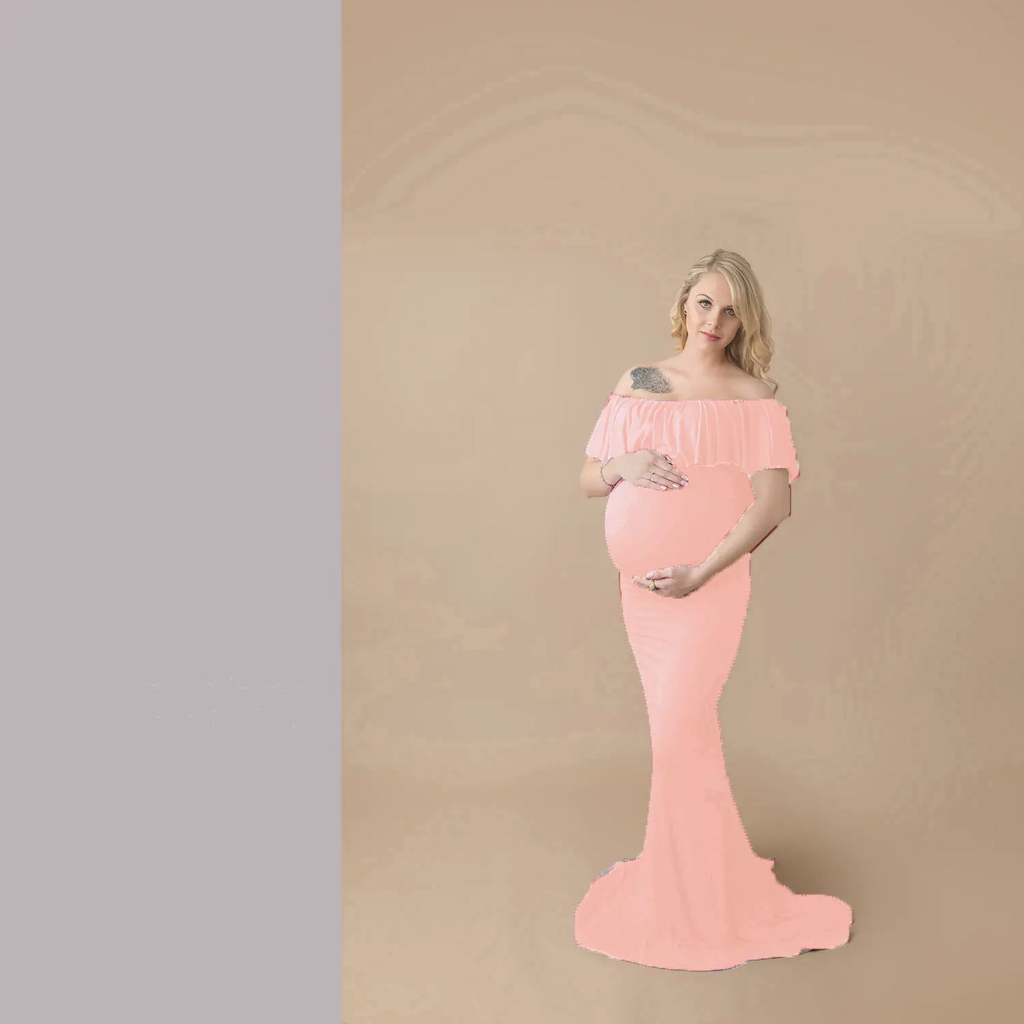 Maternity Long Dress with Ruffle Collar for PhotographyMaternity Maxi Dress for Photography and Baby Showers - 888