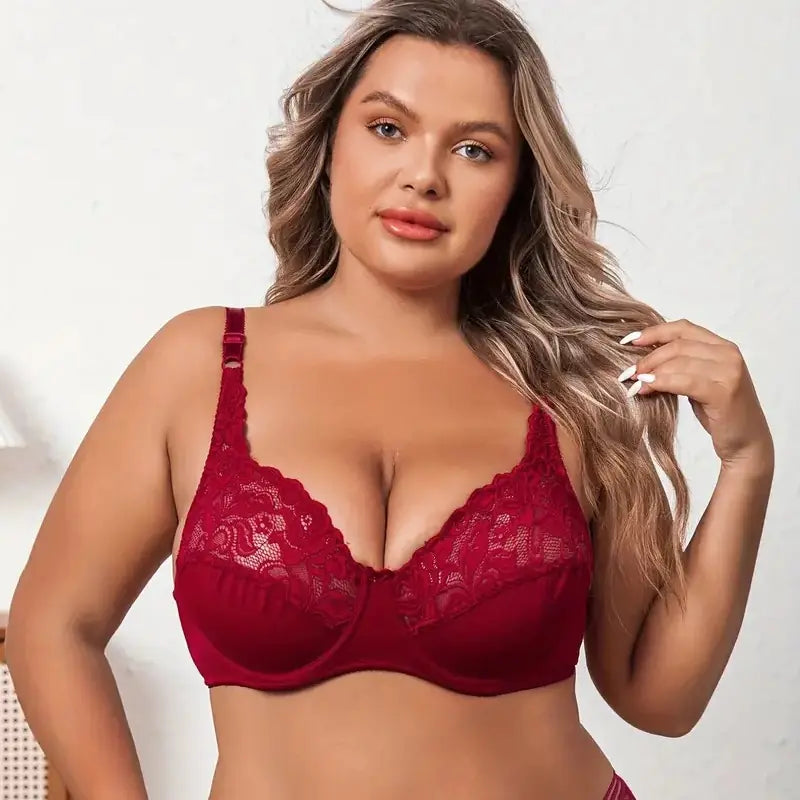 Large Ultra-Thin Lace Bra with Steel Ring and Adjustable Fit - Lingerie