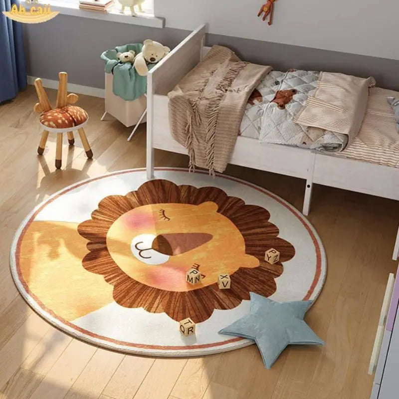 Cartoon Round Plush Floor Mat for Children's Bedroom