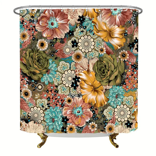 Colorful Bohemian Floral Waterproof Shower Curtain 72x72"