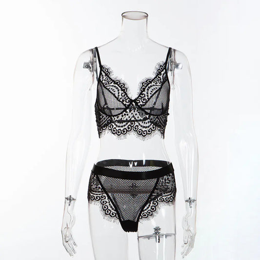 Lace Trim Thong Set with Sexy Lingerie and Shorts