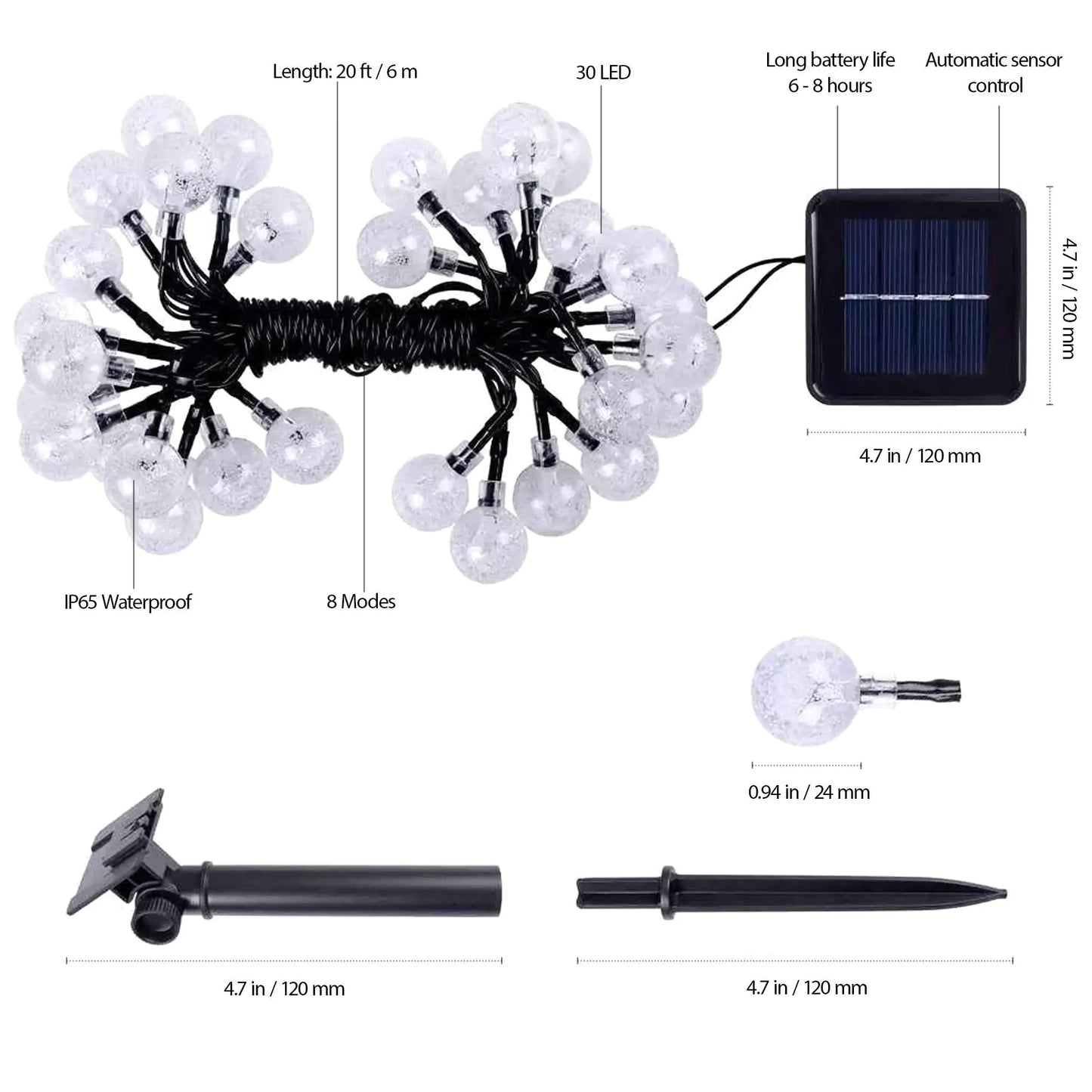 Solar String Light Outdoor 30 LED Powered Garden Path Yard Decor Lamp Waterproof