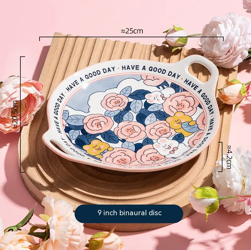Large Rose Underglaze Porcelain Tableware Set