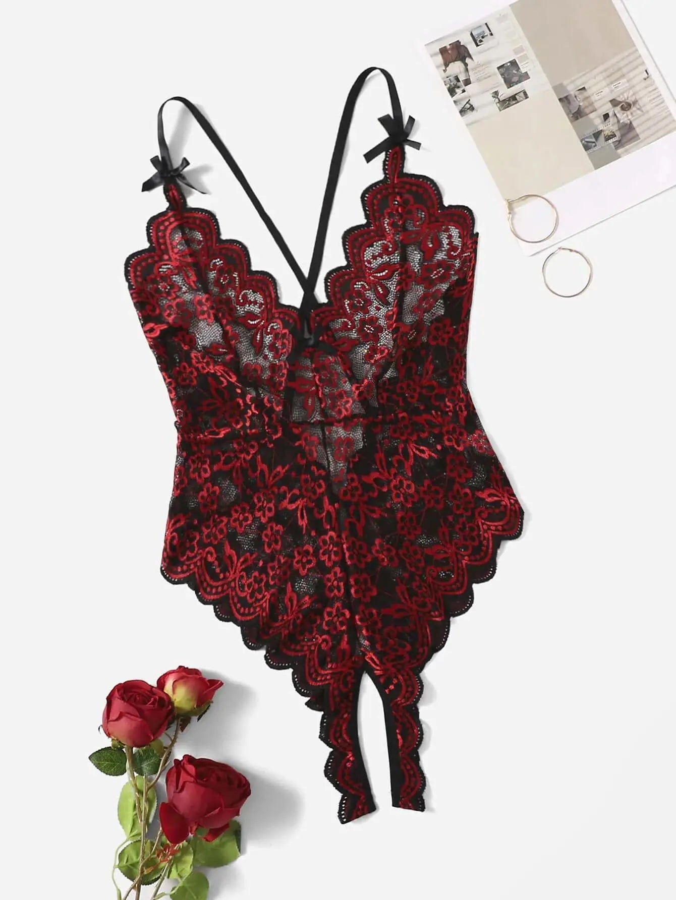 Lace Bodysuit with Open Crotch for Women 732 - Lingerie