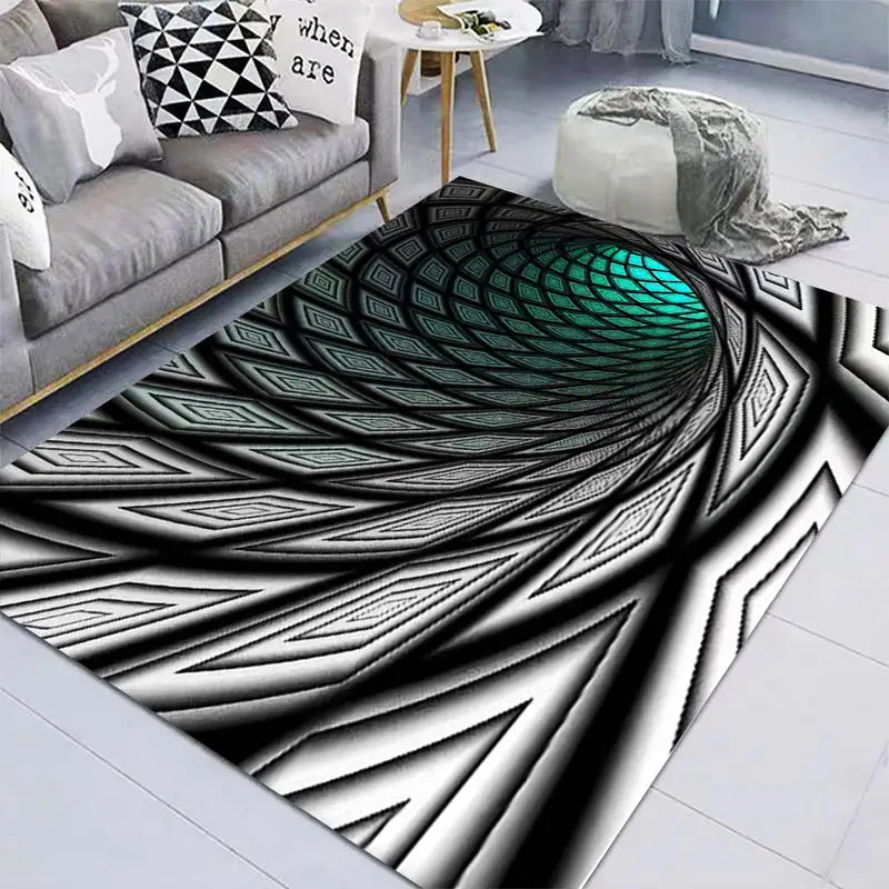 3D Vortex Illusion Black and White Area Rug 15.75"x23.62"