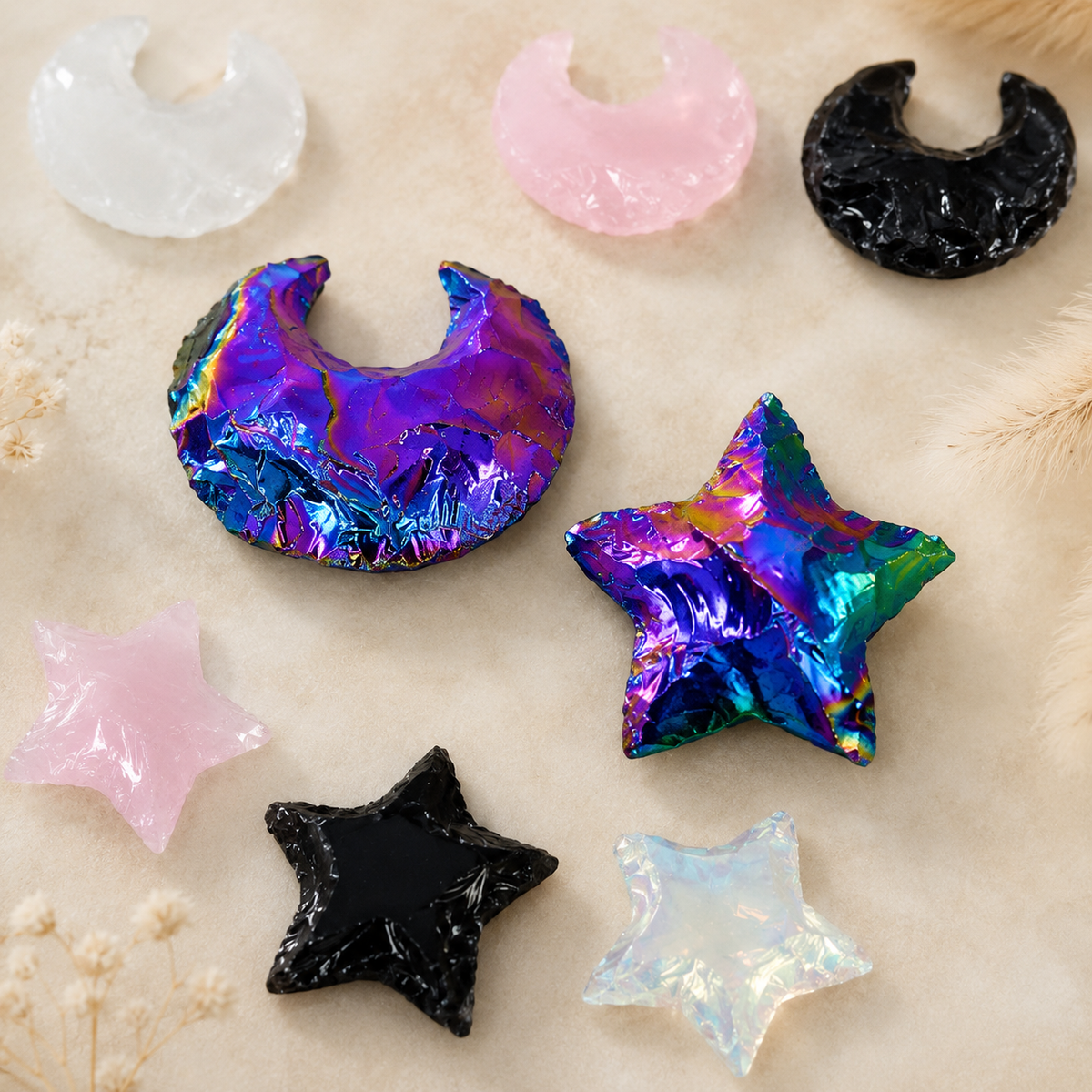 Flat Stars & Moon Shaped Gemstone Arrowheads.