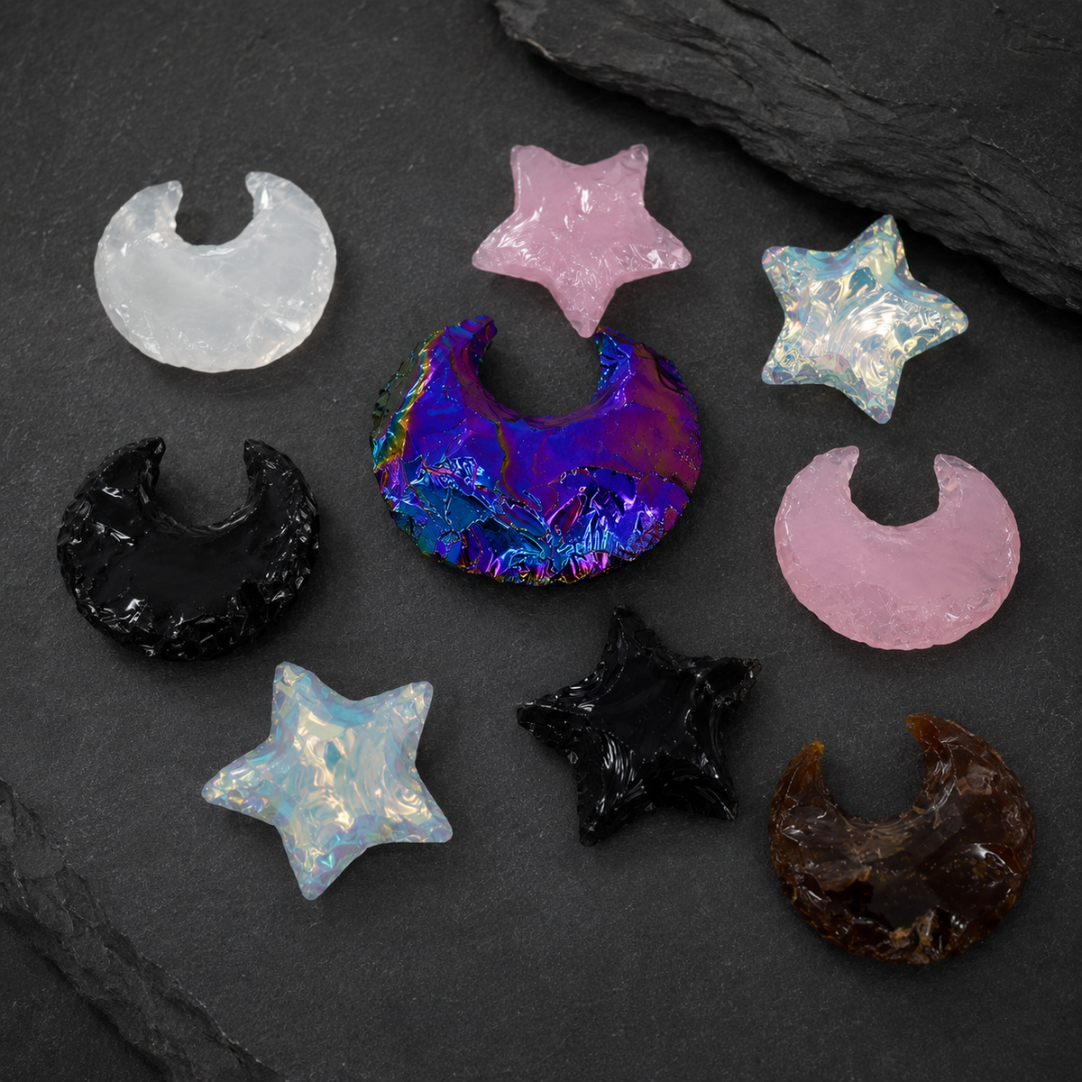 Flat Stars & Moon Shaped Gemstone Arrowheads.