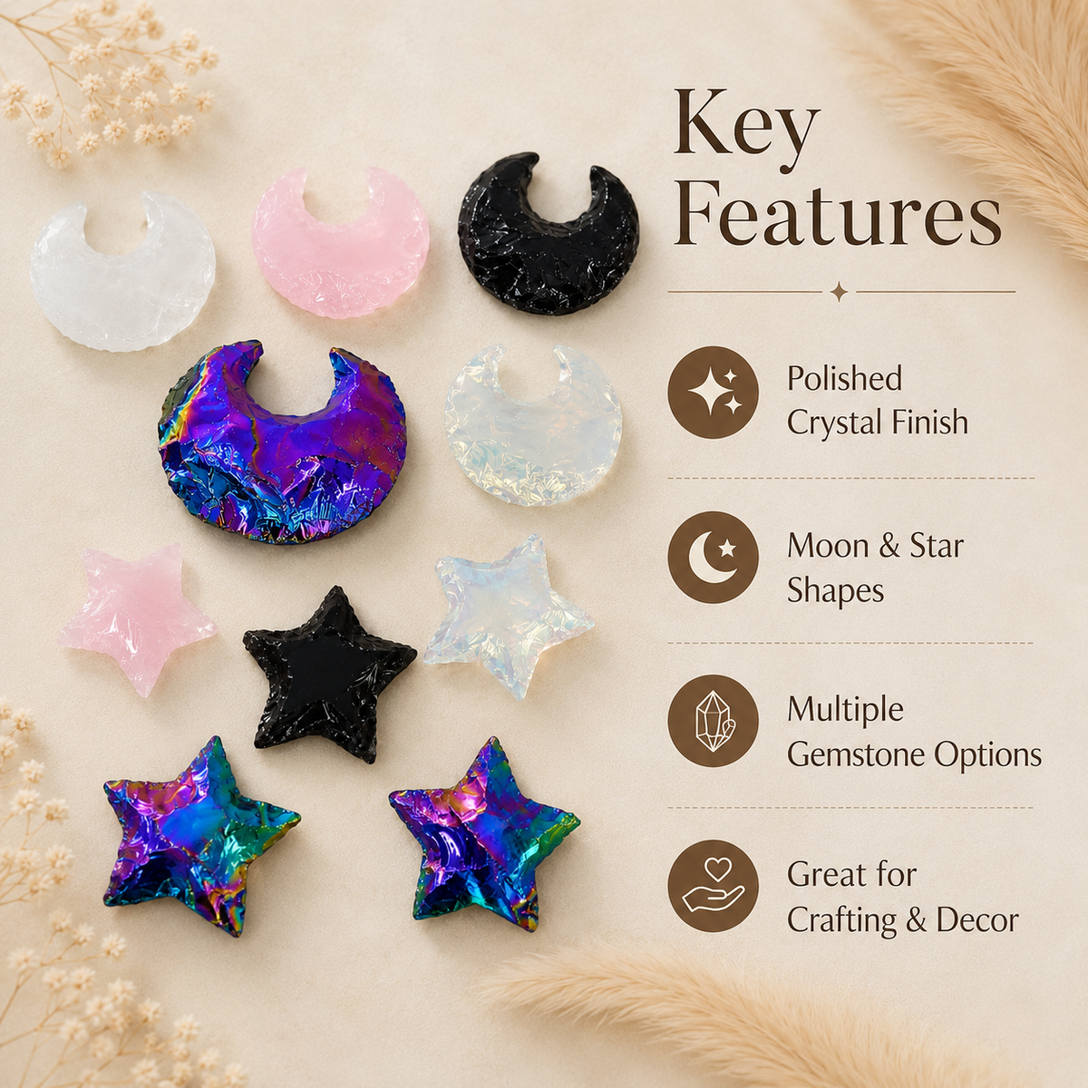 Flat Stars & Moon Shaped Gemstone Arrowheads.