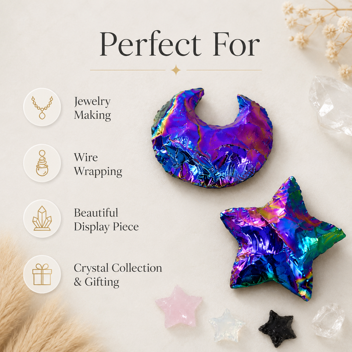 Flat Stars & Moon Shaped Gemstone Arrowheads.