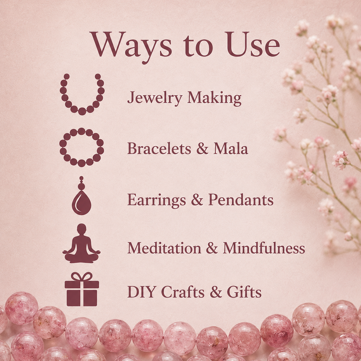 Pink Tourmaline Heated Beads, Natural Round Crystal Beads 4mm to 10mm