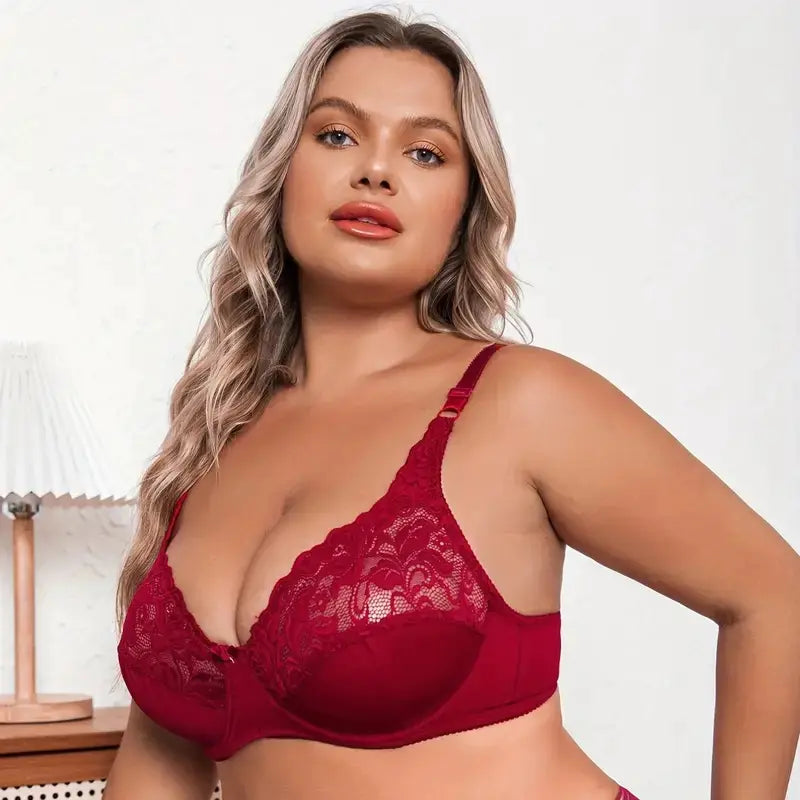 Large Ultra-Thin Lace Bra with Steel Ring and Adjustable Fit - Lingerie