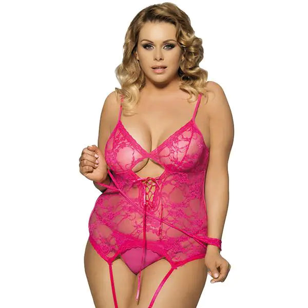 Lace Lingerie with Stockings - Plus Size Sheer Sleepwear
