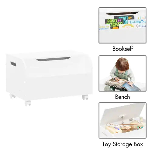 White Wooden Toy Box With 4 Universal Wheels