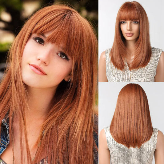 Natural Full Head Wig with Short Straight Bangs for Women