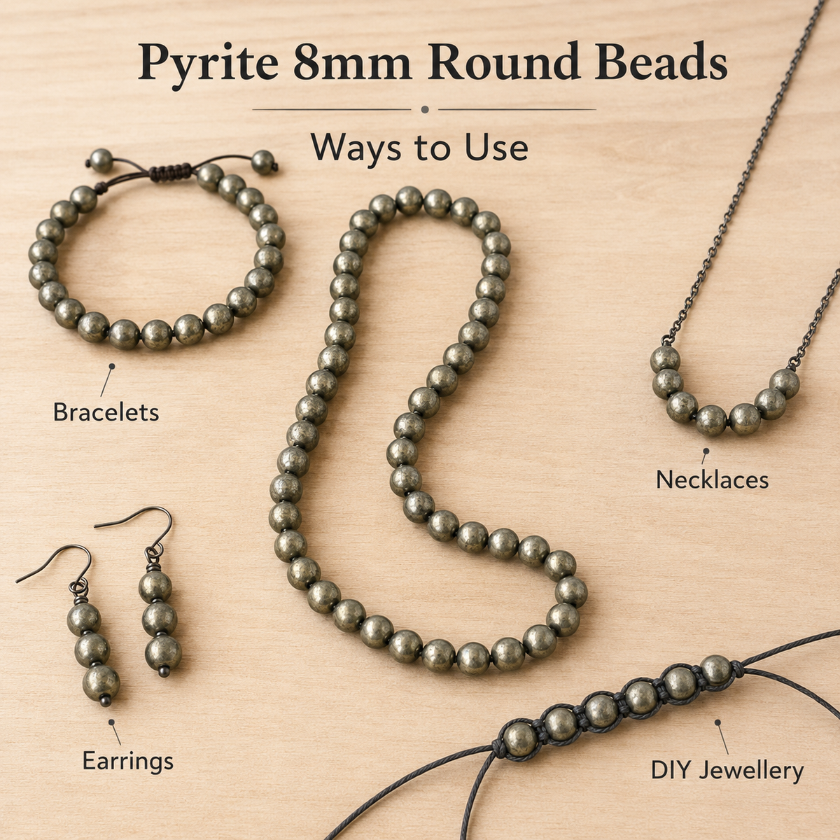 Pyrite Beads, Natural Round Crystal Beads 4mm to 12mm
