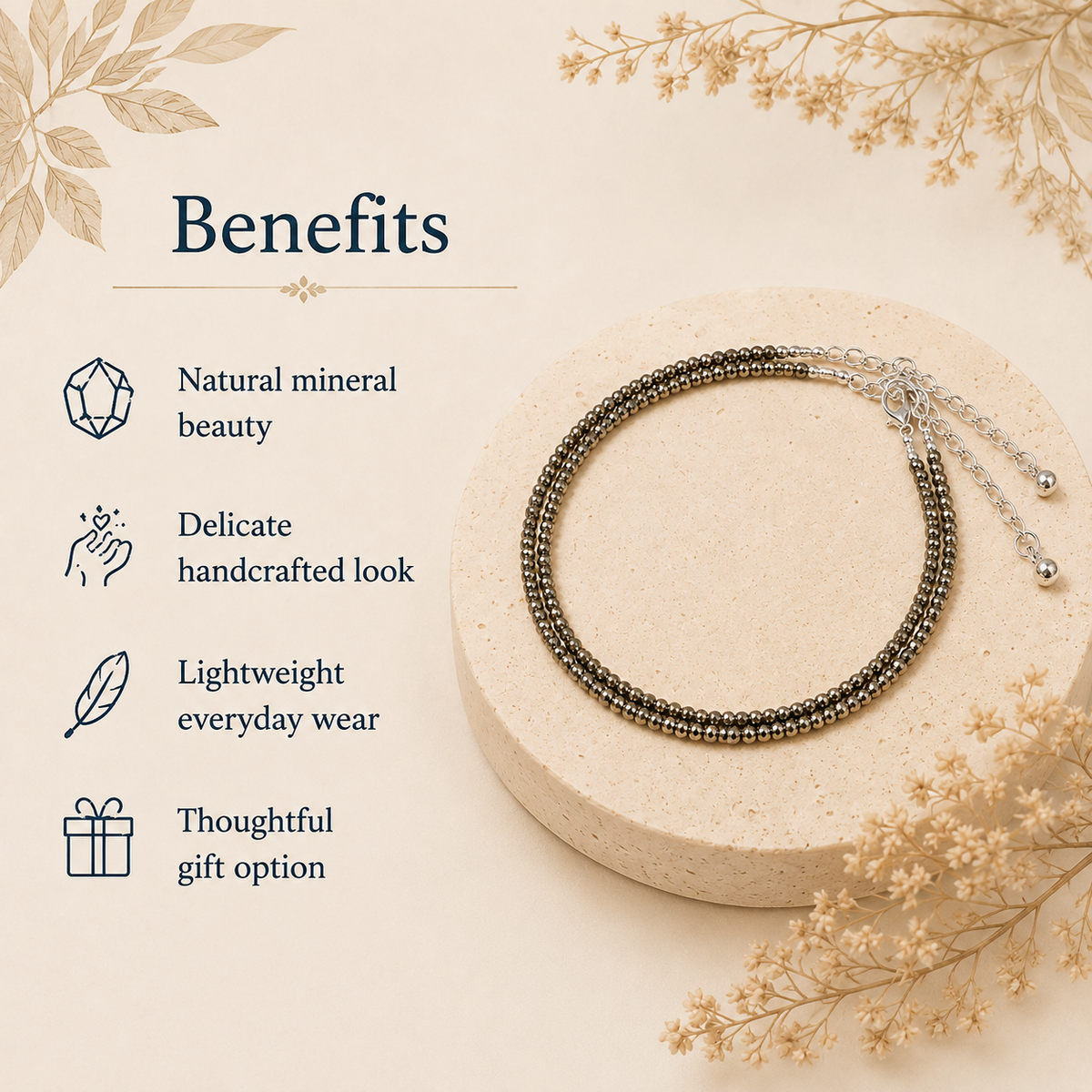 Pyrite Anklet 2mm – Natural Gemstone Jewelry for Protection, Balance & Positive Energy (Copy)