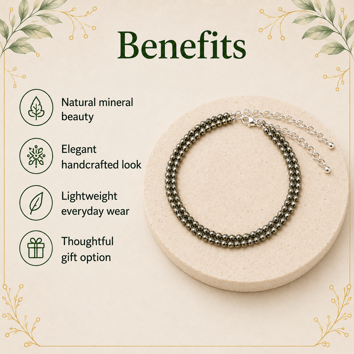 Pyrite Anklet 3mm – Natural Gemstone Jewelry for Protection, Balance & Positive Energy