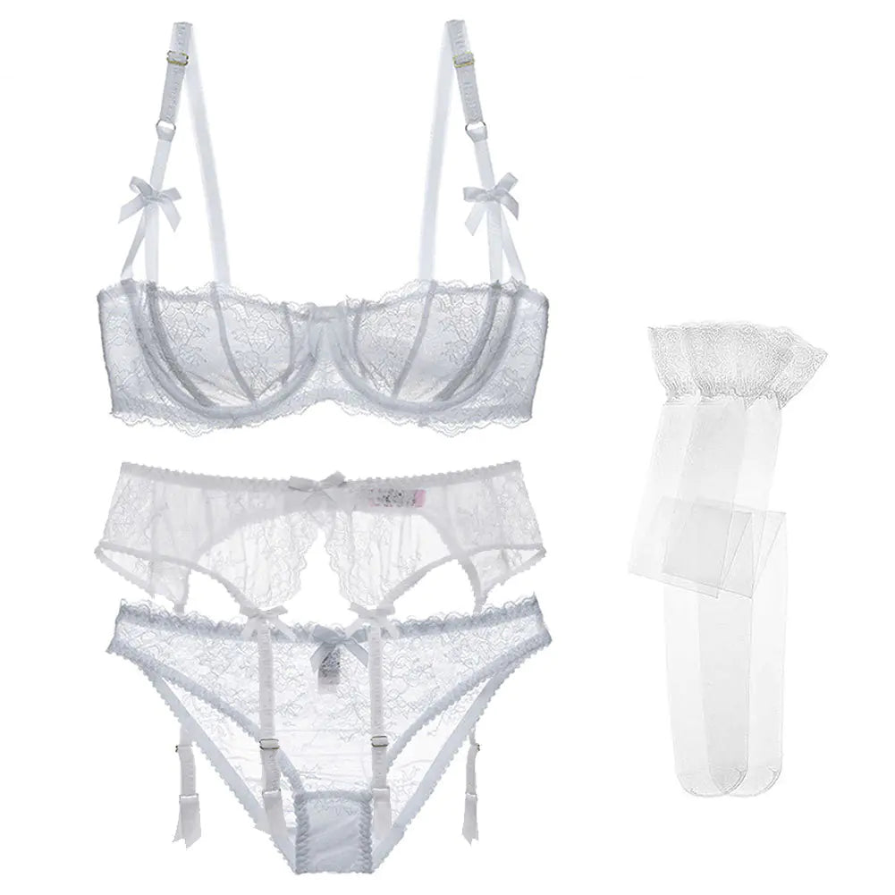Varsbaby Lace Lingerie Set with Bra, Panties, and Stockings