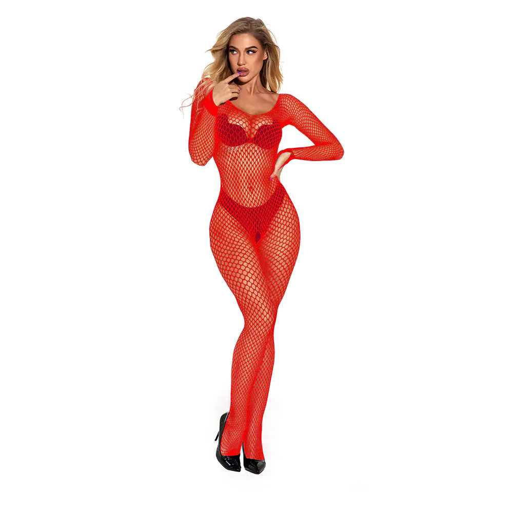 Lace Bodystocking with Open Crotch and Straps - Lingerie