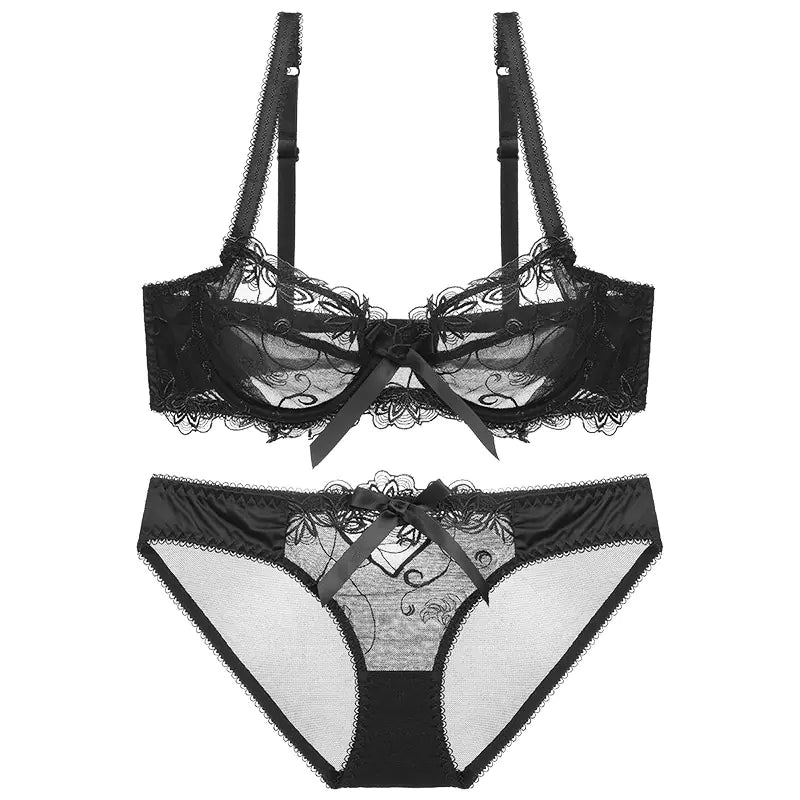 Ultra-Thin Plus Size Lace Bra and Underwear Set - Lingerie