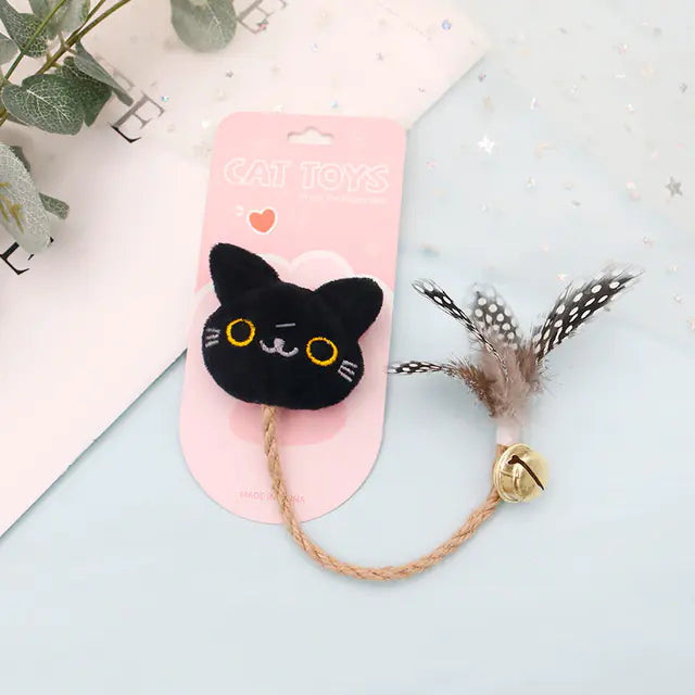 Lustiges Katzenspielzeug mit Feder, Glöckchen und Hanfseil