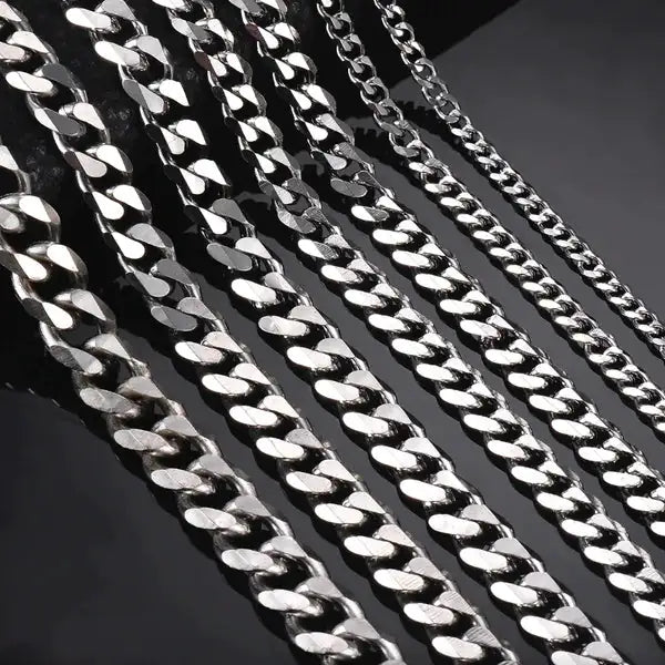 Stainless Steel Gold Silver Chain Cuban Curb Womens Mens Necklace