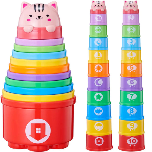Wanonoo Rainbow Baby Stacking Cups Toys Set Stacking Toys for Toddlers 1-3 Nesting Cups Stackable Blocks Baby Toys 12-18 Months Kids Bath Toys Learning Montessori Birthday Gift Toddler Toys Age 1-2 - US seller