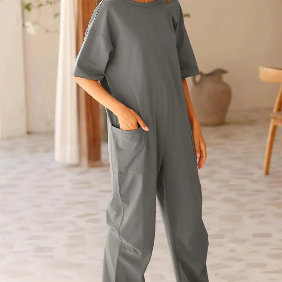 Women's Stretch V-neck Jumpsuit With Pockets