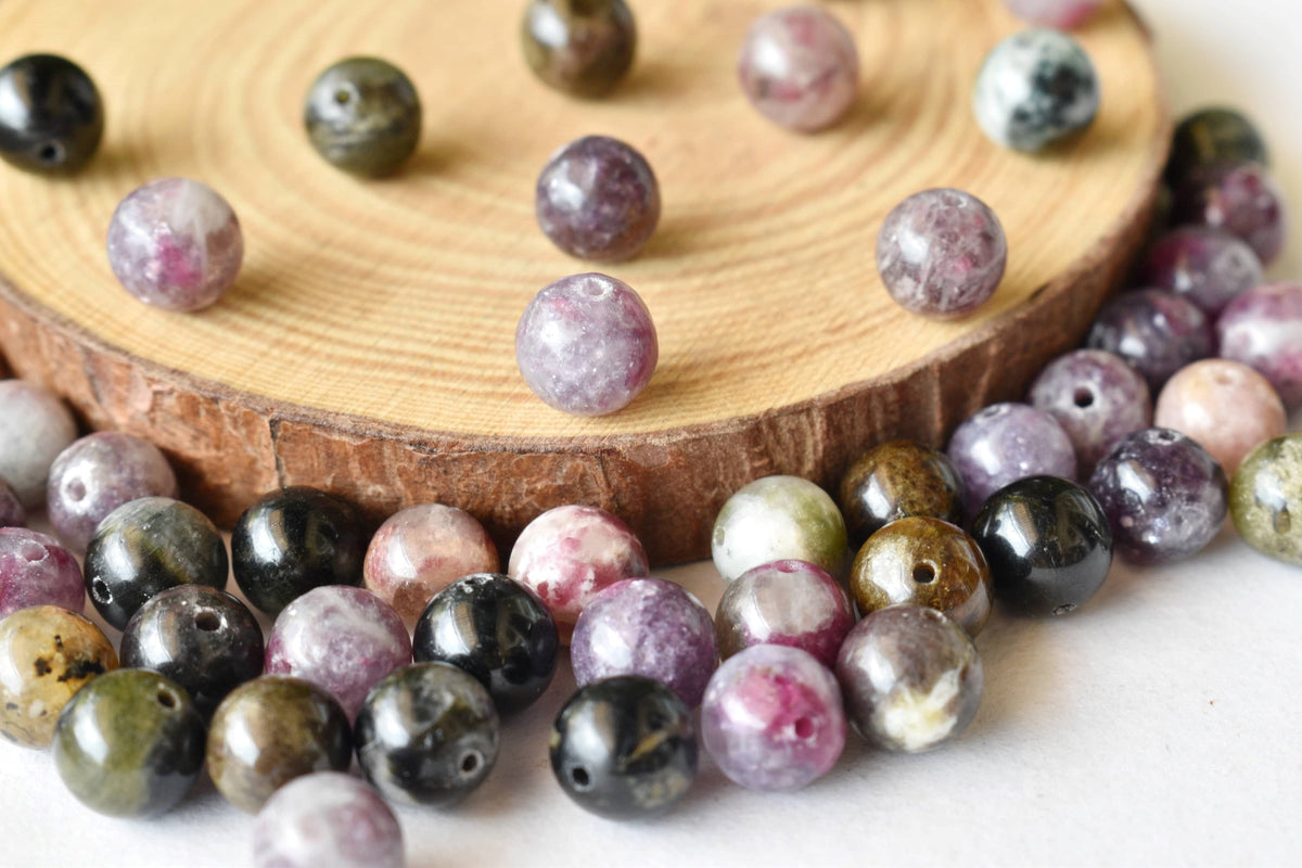 Watermelon Tourmaline Beads, Natural Round Crystal Beads 4mm to 10mm
