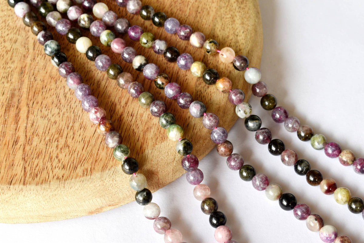 Watermelon Tourmaline Beads, Natural Round Crystal Beads 4mm to 10mm