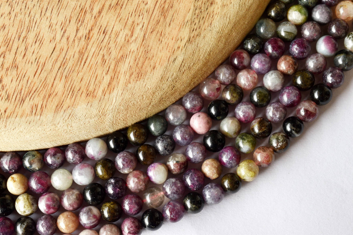 Watermelon Tourmaline Beads, Natural Round Crystal Beads 4mm to 10mm