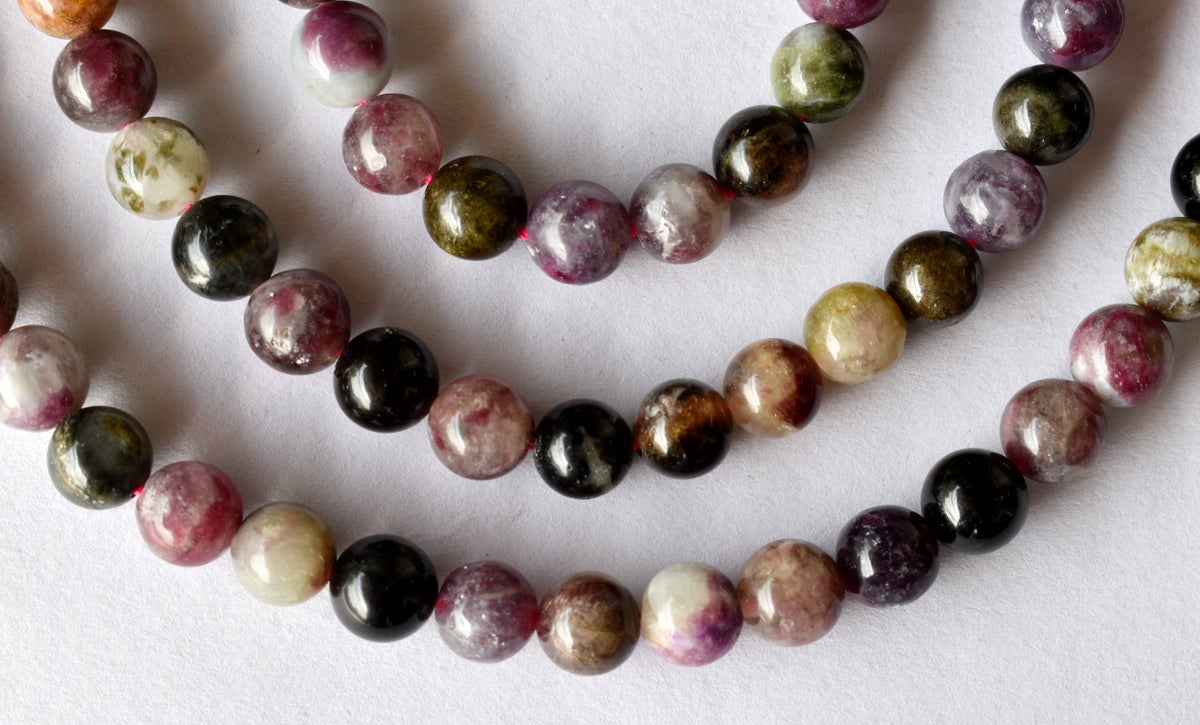 Watermelon Tourmaline Beads, Natural Round Crystal Beads 4mm to 10mm
