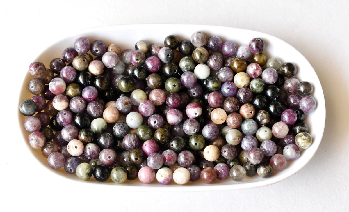 Watermelon Tourmaline Beads, Natural Round Crystal Beads 4mm to 10mm