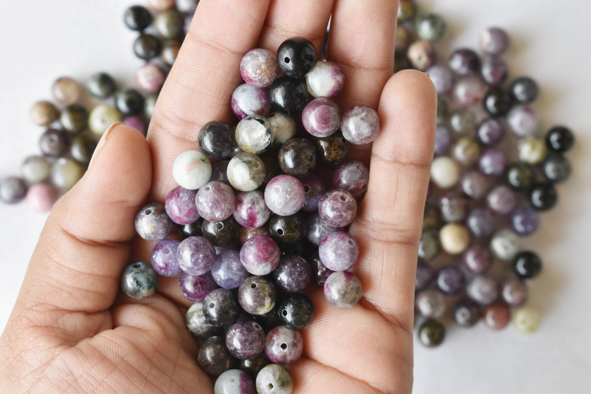 Watermelon Tourmaline Beads, Natural Round Crystal Beads 4mm to 10mm