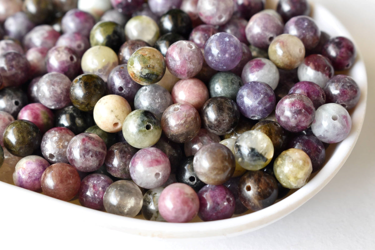 Watermelon Tourmaline Beads, Natural Round Crystal Beads 4mm to 10mm