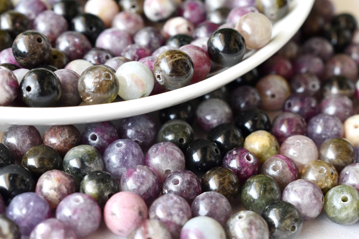 Watermelon Tourmaline Beads, Natural Round Crystal Beads 4mm to 10mm