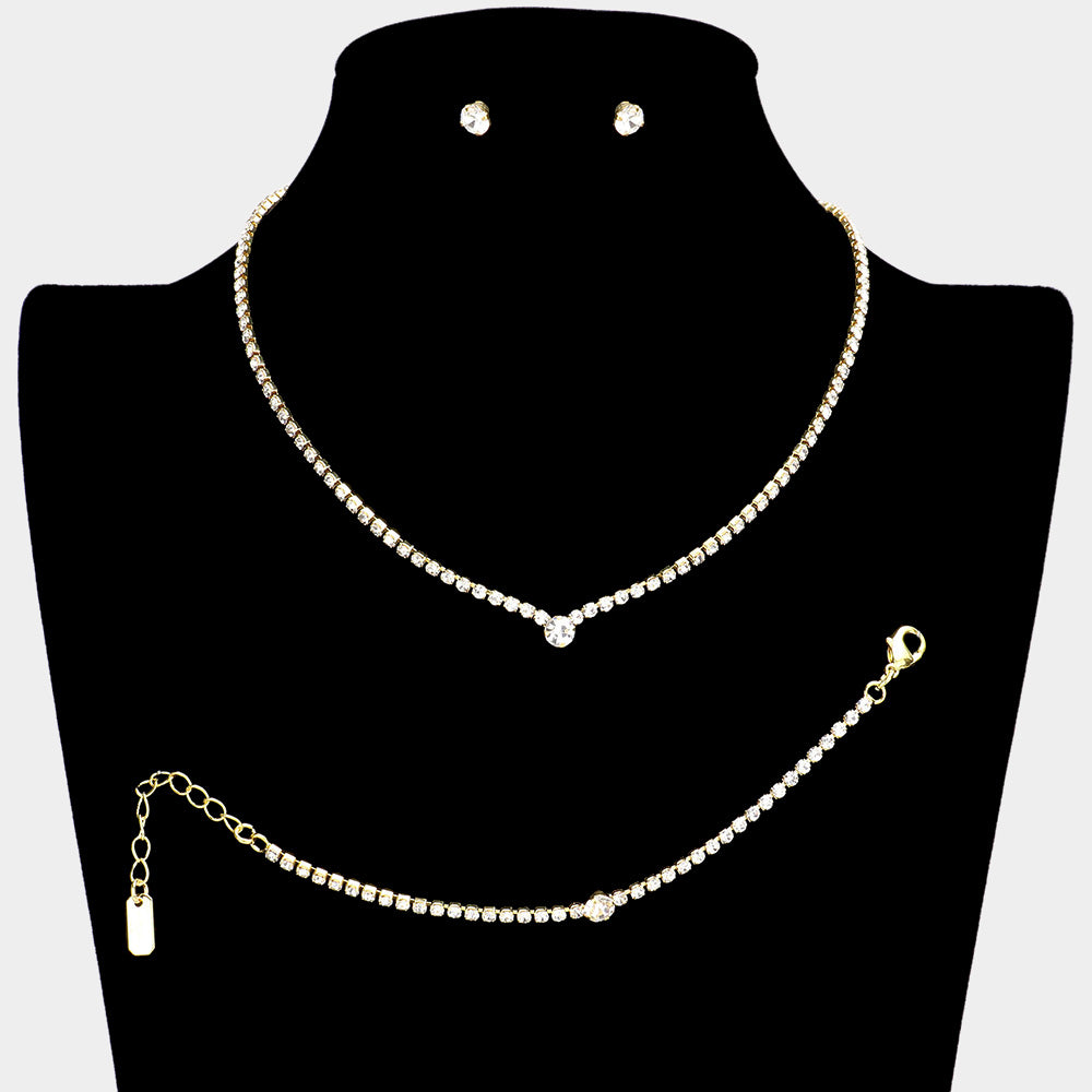 3PCS - Pave Crystal Rhinestone Marquise Necklace Set
