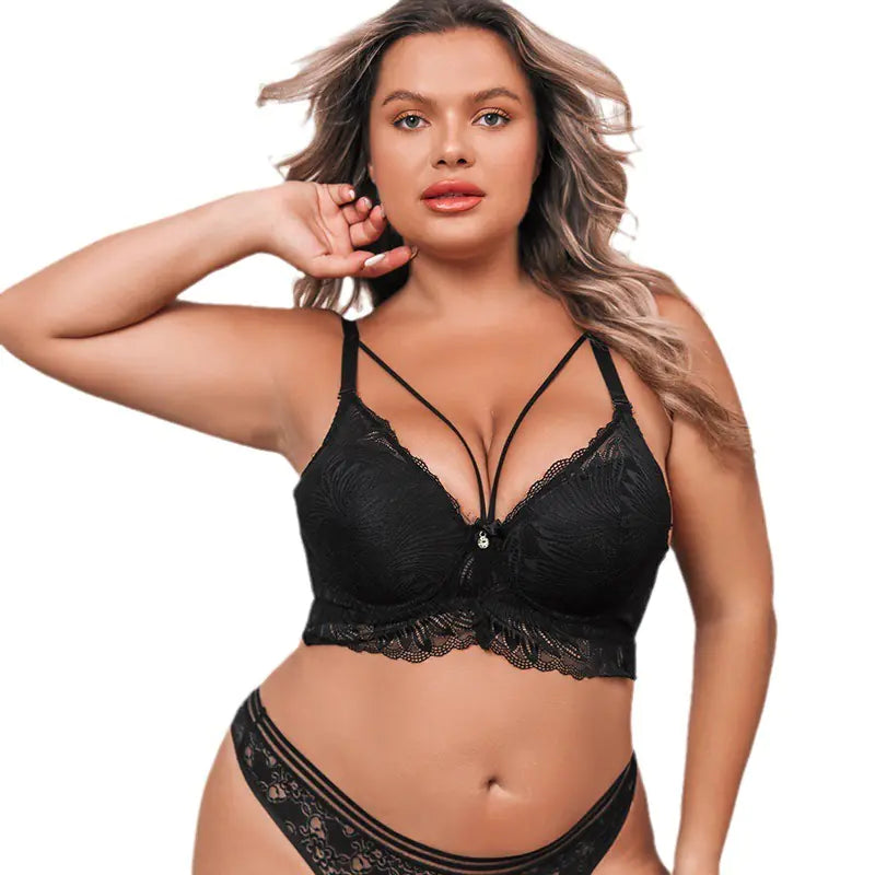 Large Size Women's Adjustable Lace Bra with Thin Straps - Lingerie