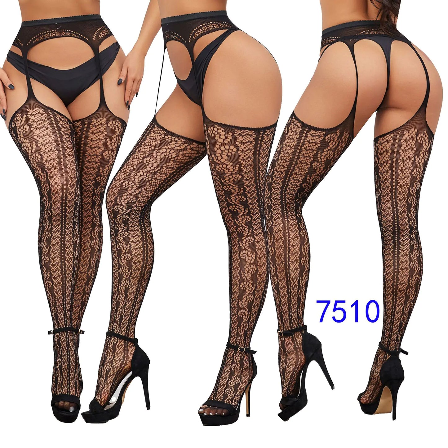Factory Stock Women's Fishnet Stockings with Floral Design - Lingerie