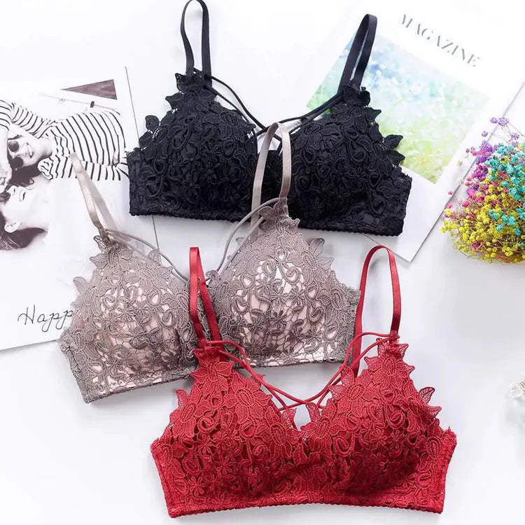 Quality Lace Wireless Push-Up Triangle Bra for Girls - Lingerie